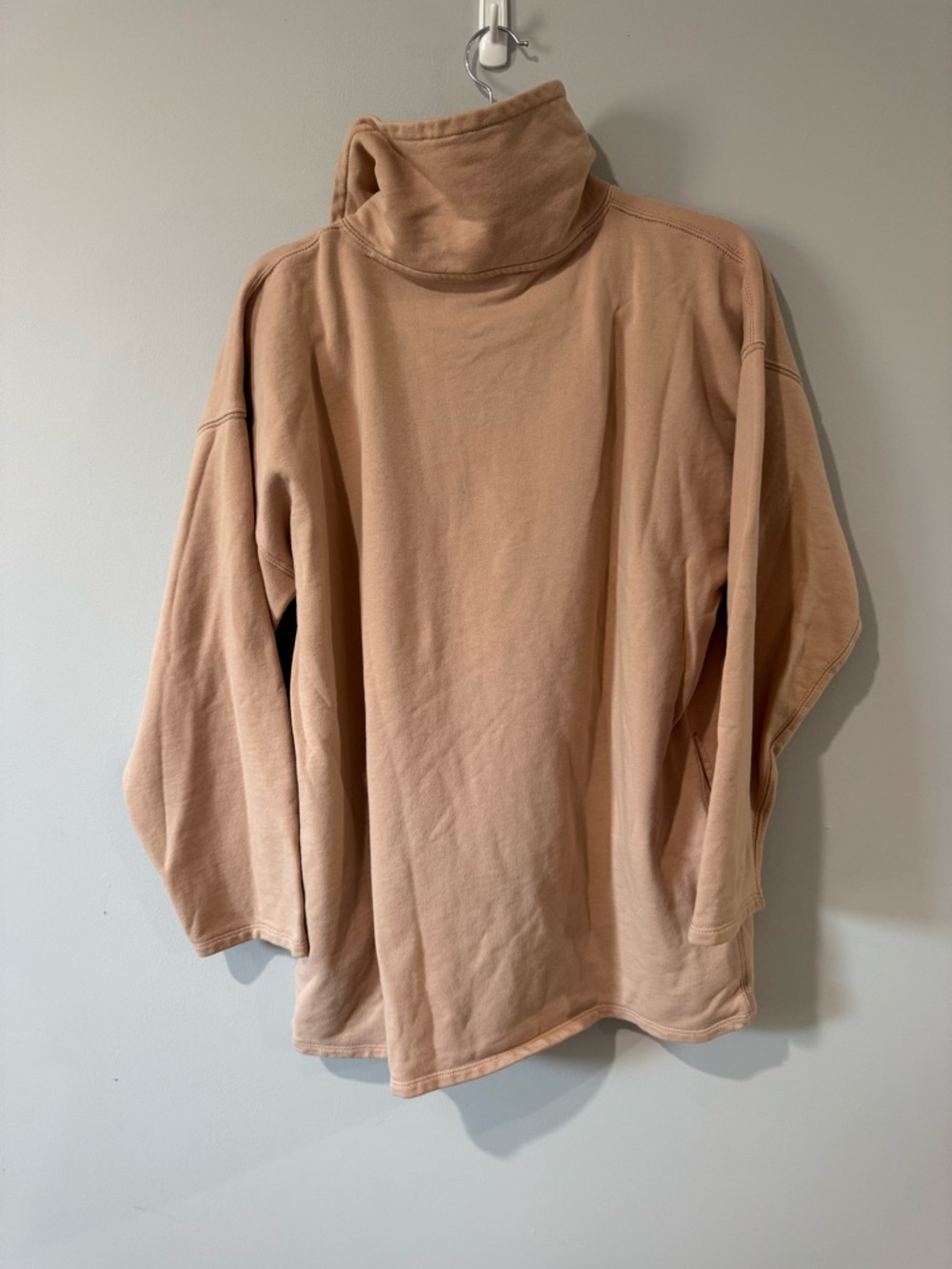 J.CREW Sweater Tunic Women's Medium Beige Half Zip University Terry Long - Picture 2 of 5